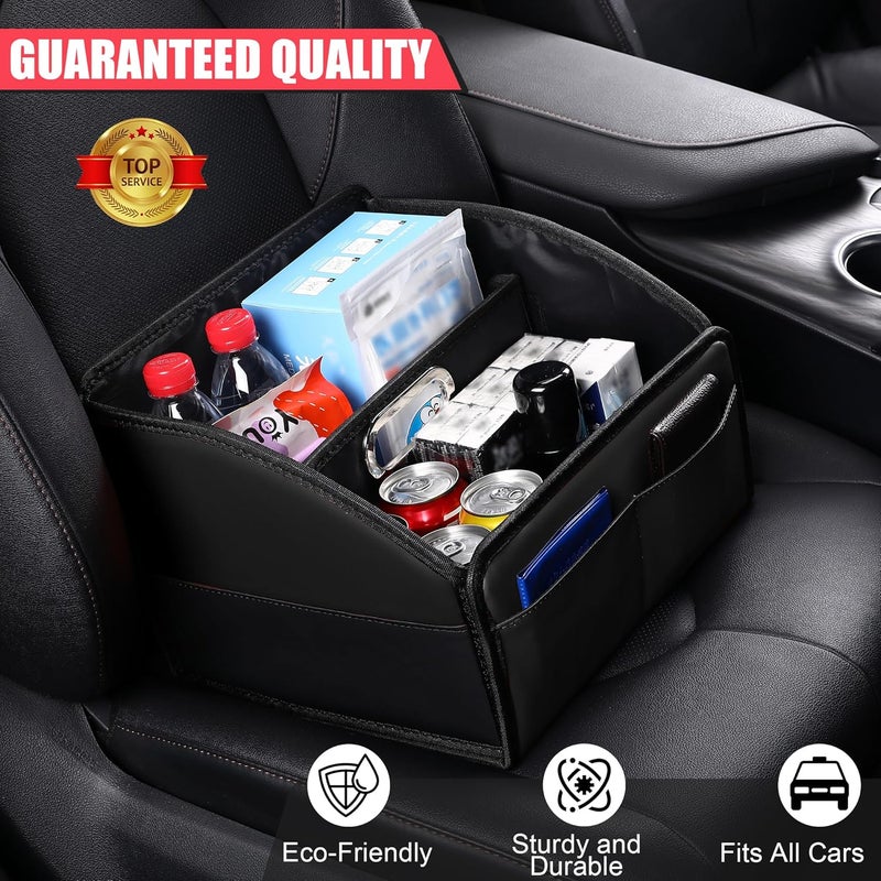 Uplien Car Storage Organizer [2025 UPDATED] Leather Car Caddy Basket for Front Seat Floor Back Seats Metal Handle 6 Compartments Adjustable Strap Buckles Slip-Resistant (Black) - Image 2
